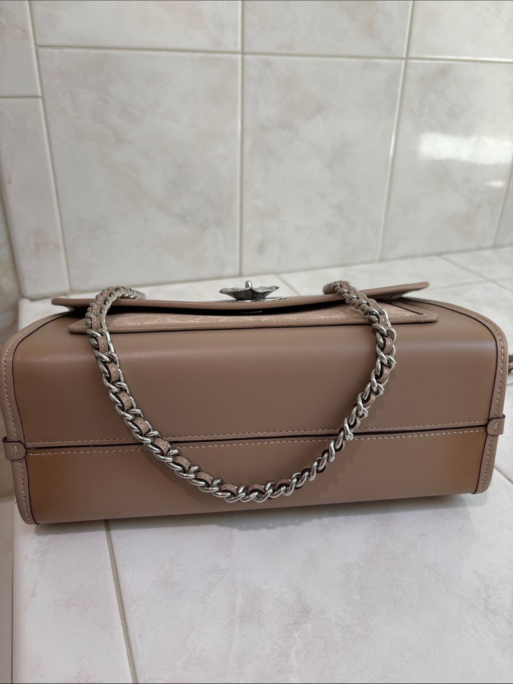 Coach Parker Shoulder Bag in Signature Logo, Calf Leather, and Silver Chain - Picture 7 of 13